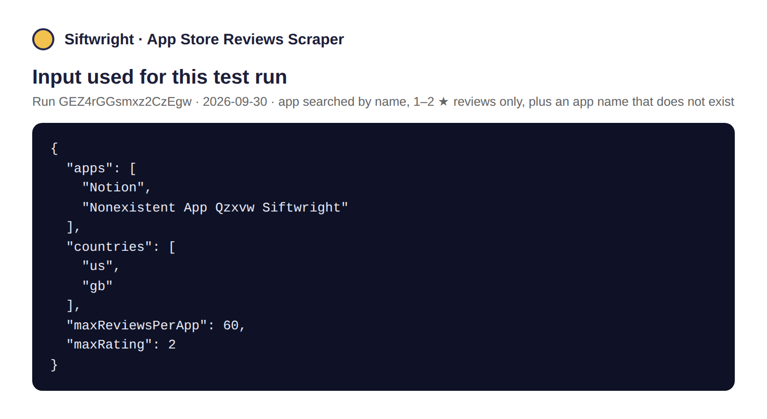 Input: Notion by name, 1–2 star reviews only, plus an app that does not exist